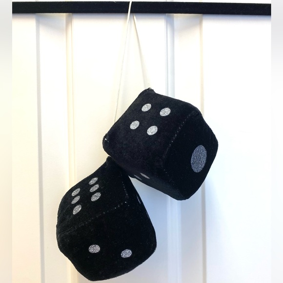 Fuzzy Dice Black with White Dots, 3” - Picture 2 of 6